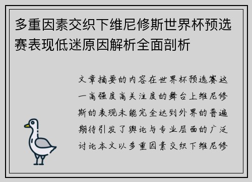 多重因素交织下维尼修斯世界杯预选赛表现低迷原因解析全面剖析